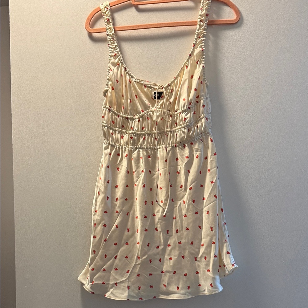 Zara Cream Top with Red Floral Pattern